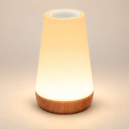 Mira table lamp viewed from above, showing the recessed circular top