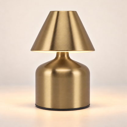 Elara rechargeable touch table lamp in brushed gold, studio view