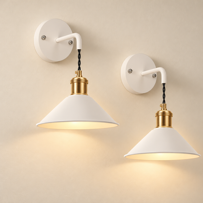 Luna white wireless wall sconces set of two, clean studio hero