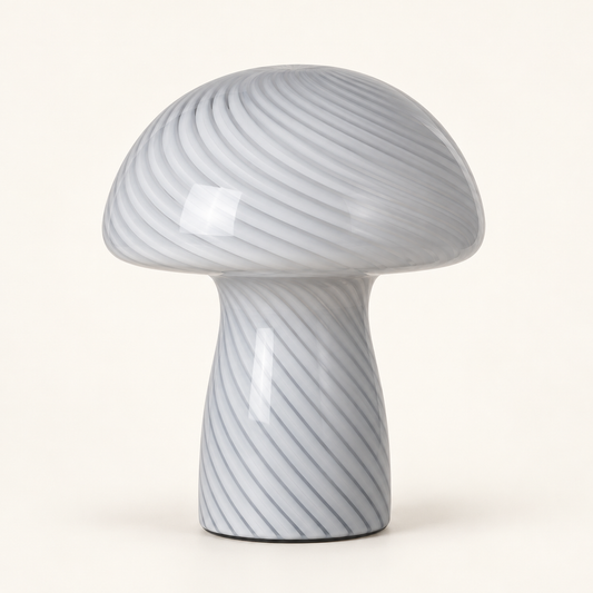 Margot Swirl Glass Mushroom Table Lamp – Grey & White, studio hero