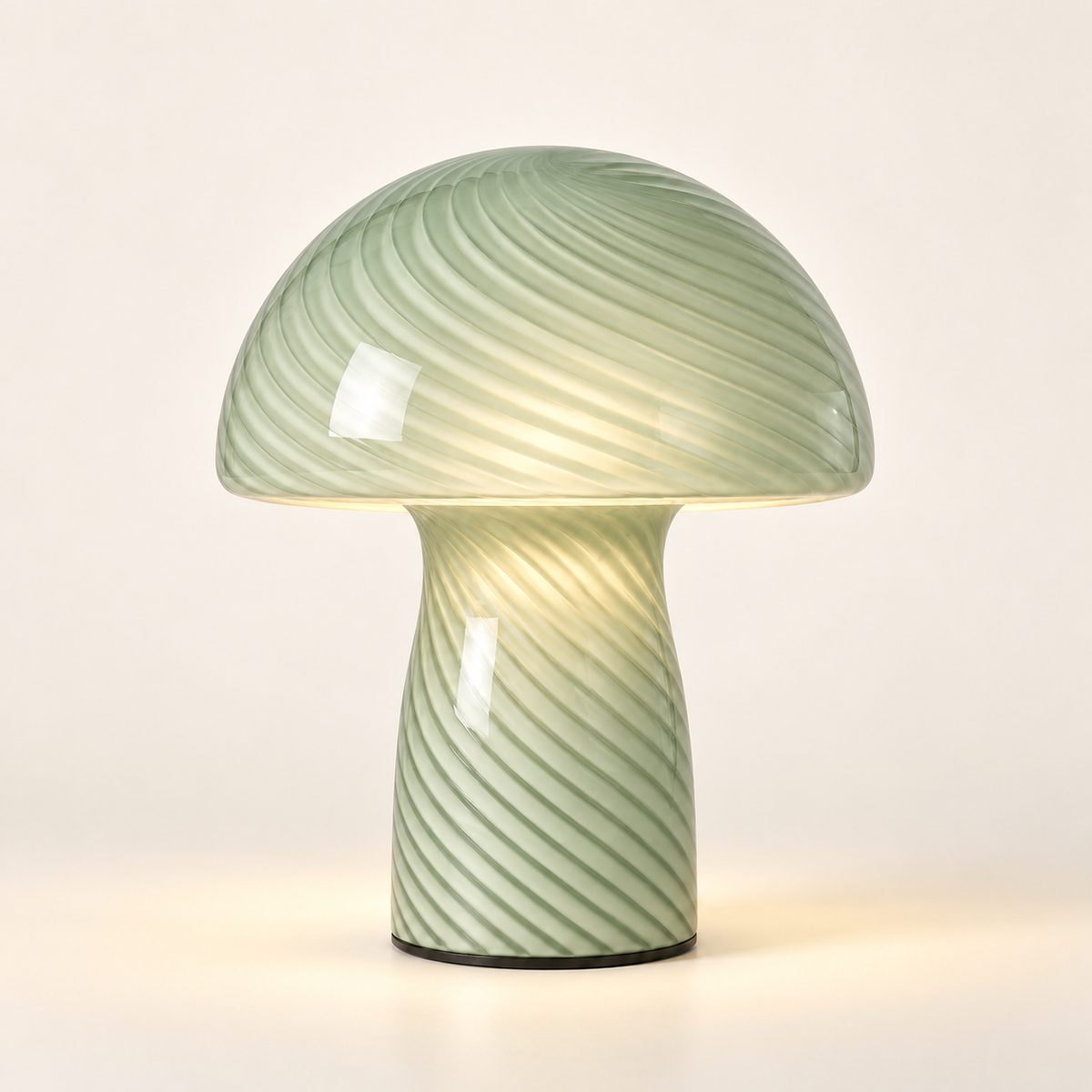 Margot Swirl Glass Mushroom Table Lamp in Sage Green — studio view
