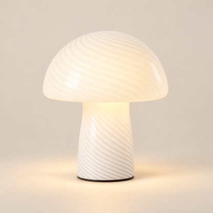 Margot Swirl Glass Mushroom Table Lamp in White — studio view