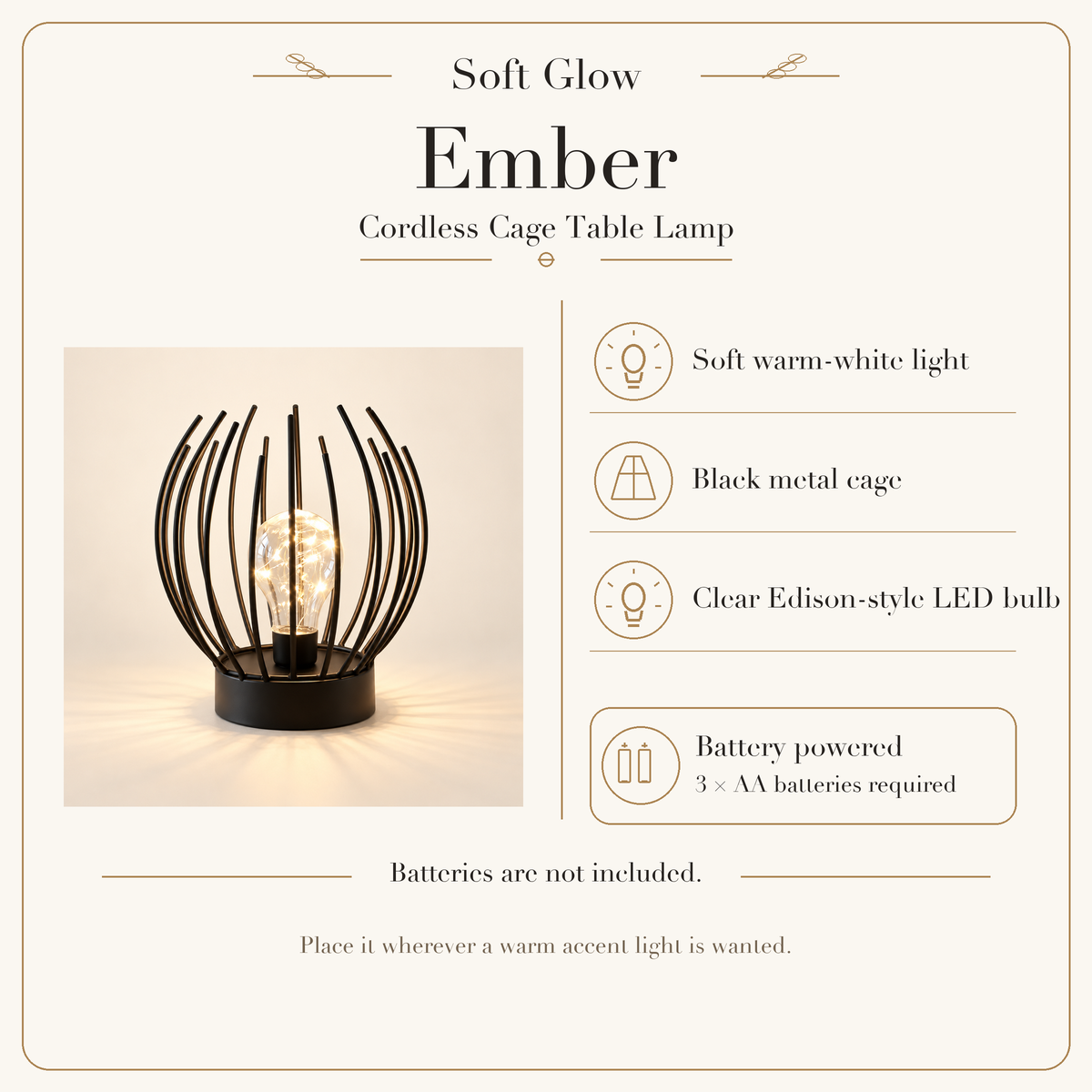 Ember Cordless Cage Table Lamp — product details