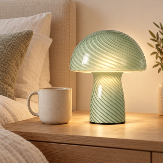 Margot Sage Green lamp on a bedside table