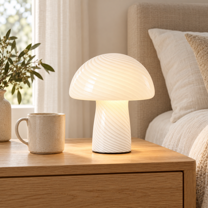 Margot White lamp on a bedside table