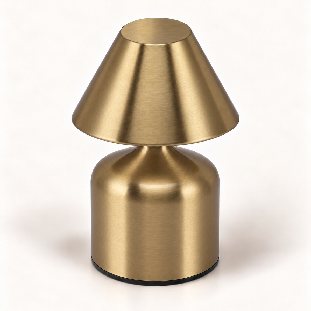 Elara rechargeable touch table lamp in brushed gold, elevated angle showing the top