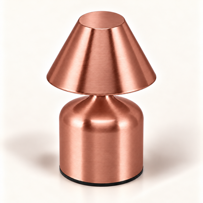 Elara Rechargeable Touch Table Lamp in Rose Gold, angled top view