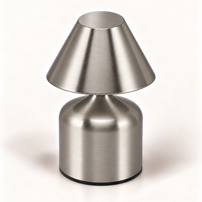 Elara Rechargeable Touch Table Lamp in Silver, angled top view