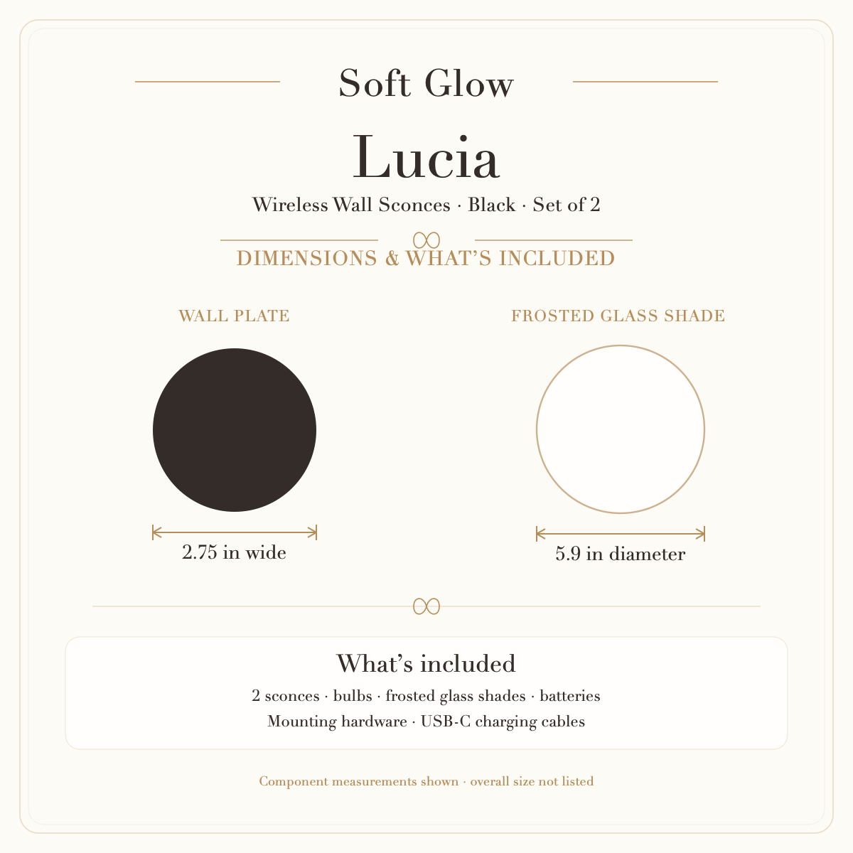 Lucia black wall sconces verified component dimensions and included items