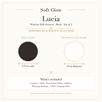 Lucia black wall sconces verified component dimensions and included items