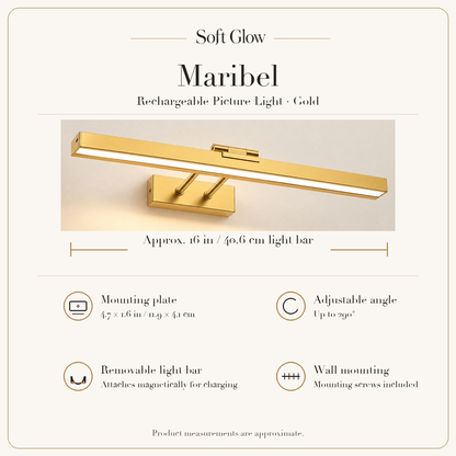 Maribel rechargeable picture light dimensions and wall mounting specifications