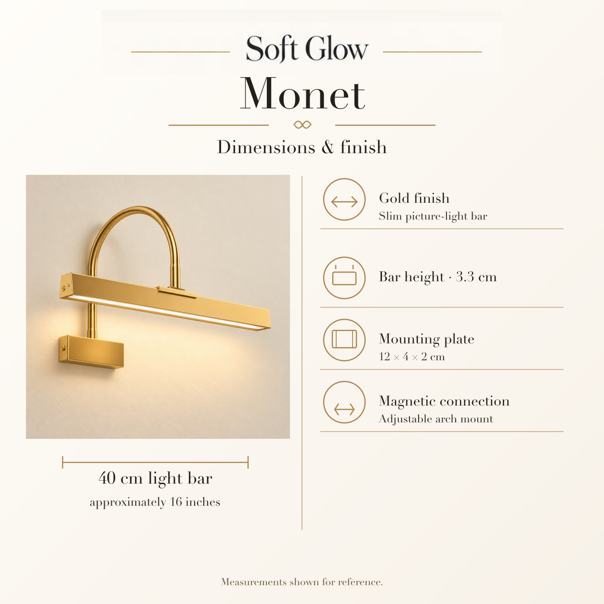 Monet picture light dimensions and gold finish