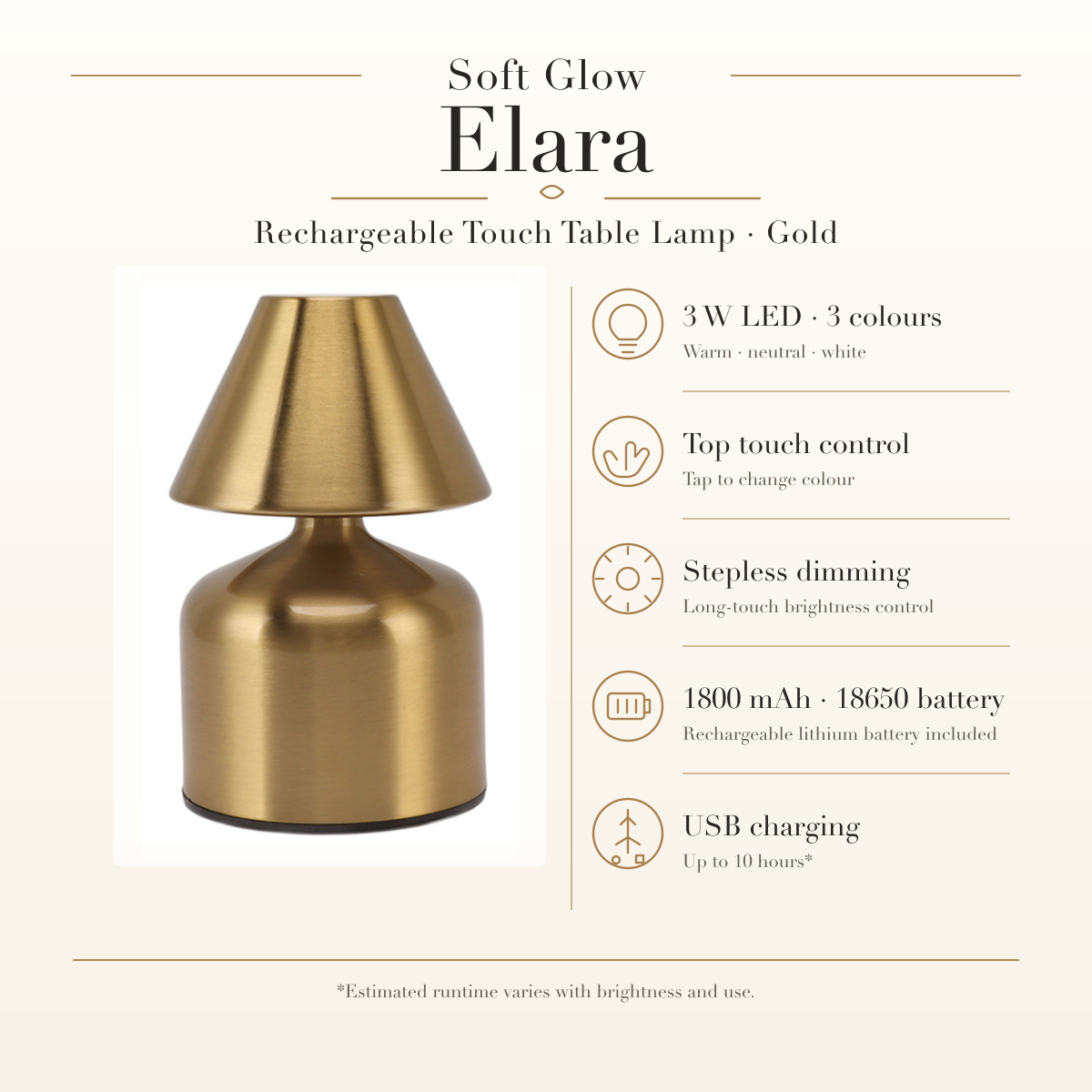 Elara Gold light and power specifications