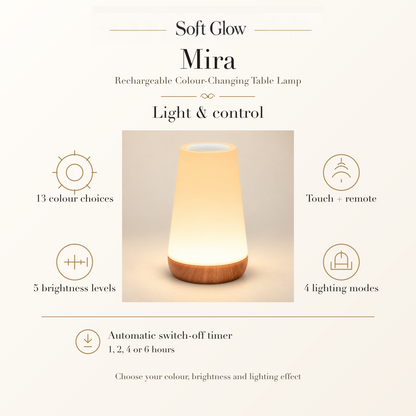 Mira lamp with 13 colour choices, five brightness levels, four lighting modes and timer