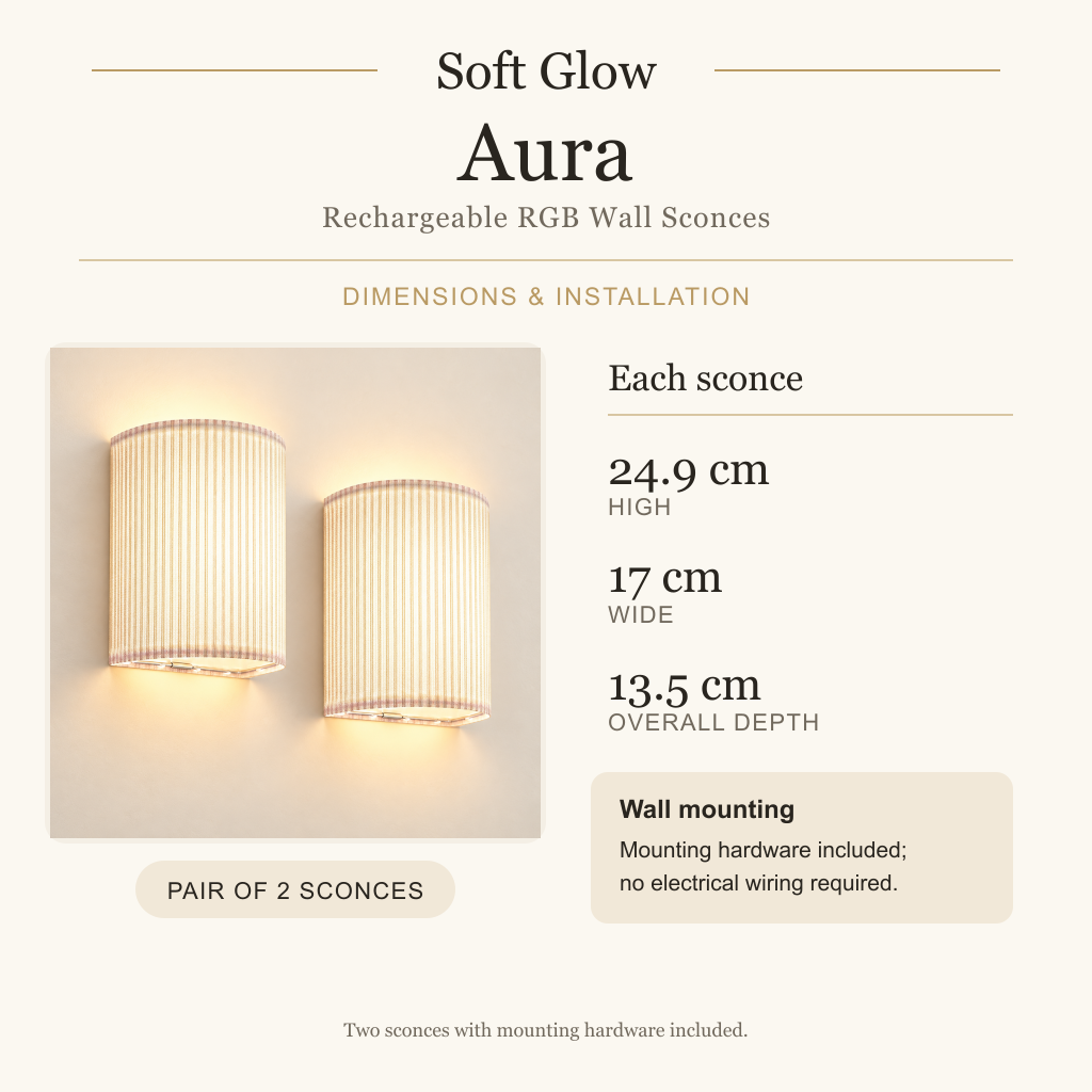 Aura wall sconce dimensions, materials and installation details
