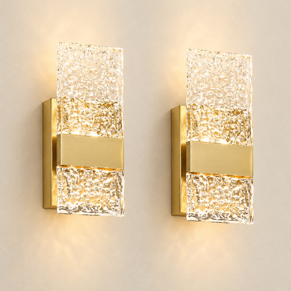 Aurelia rechargeable brass-gold wall sconces, set of two, shown on a warm ivory background