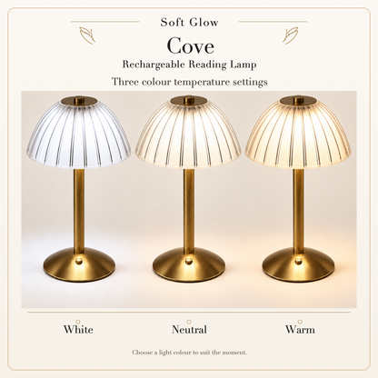 Cove lamp showing its three colour temperature settings: white, neutral and warm