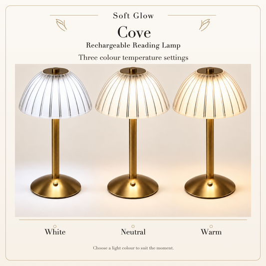 Cove lamp showing its three colour temperature settings: white, neutral and warm