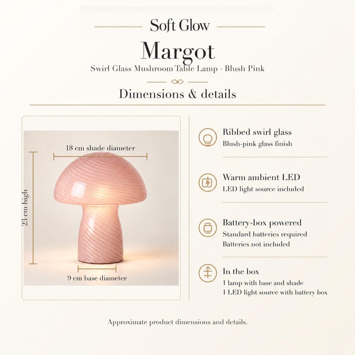 Margot blush pink dimensions and product details