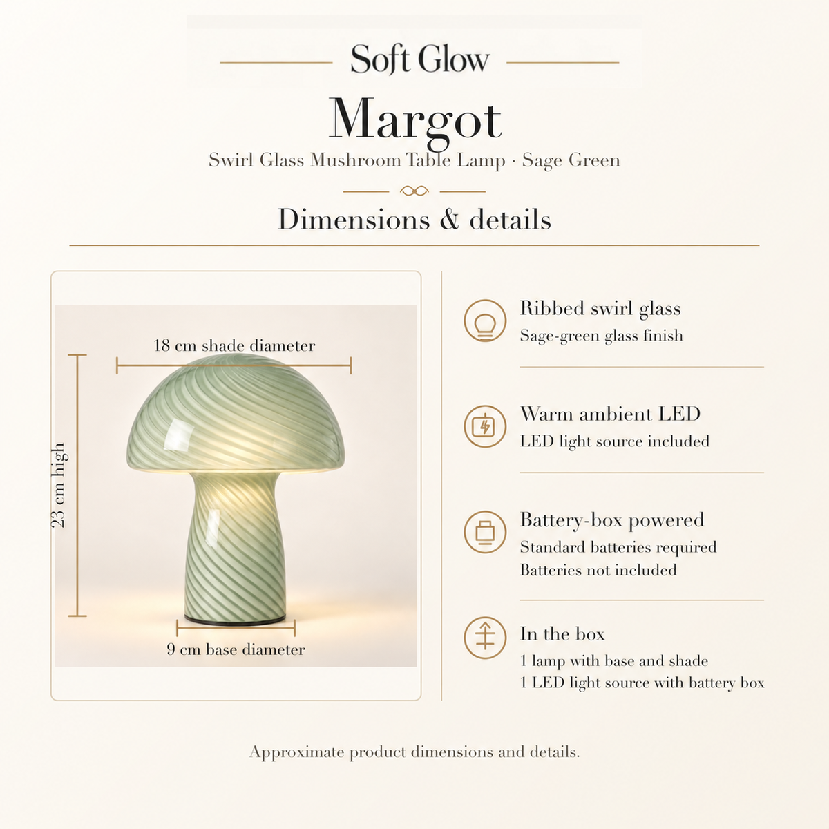 Margot sage green dimensions and product details