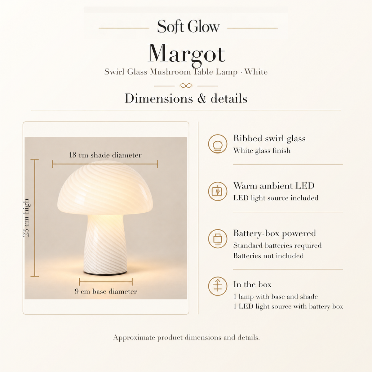 Margot White lamp dimensions and details