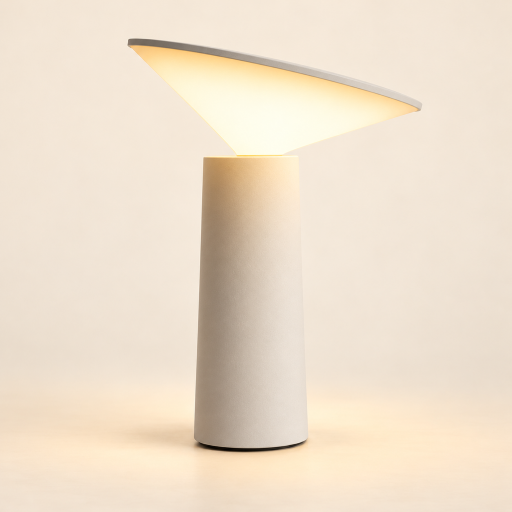 Orbit rechargeable adjustable table lamp in white, studio view