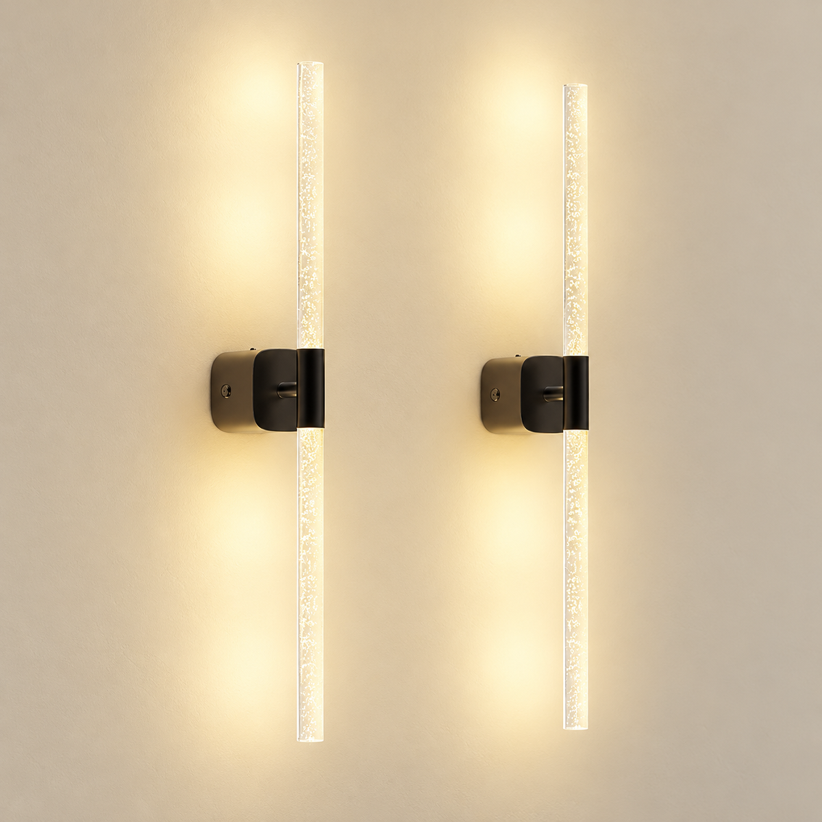Orion black rechargeable wall sconces, pair, studio view
