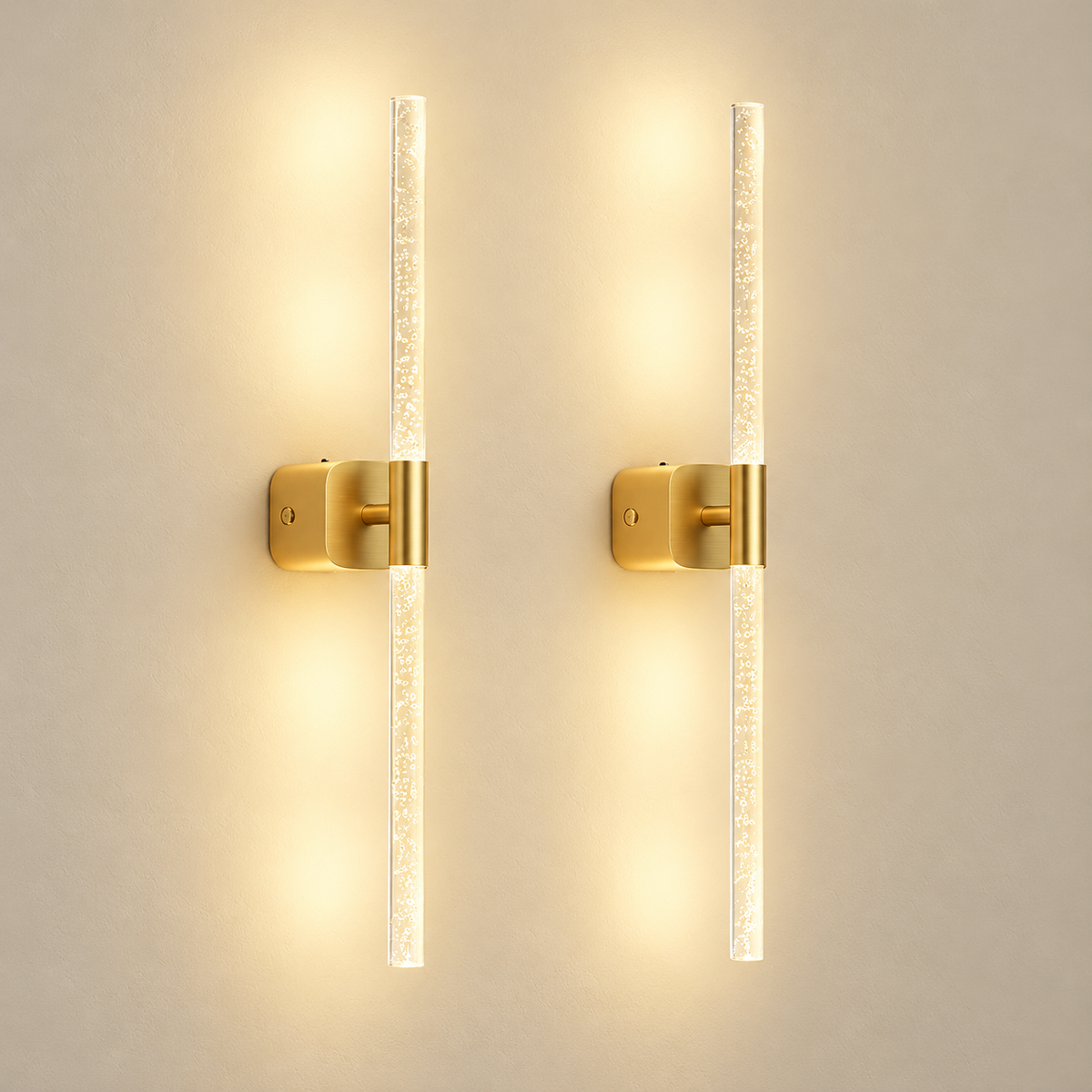 Orion brushed-gold rechargeable wall sconces, pair, studio view