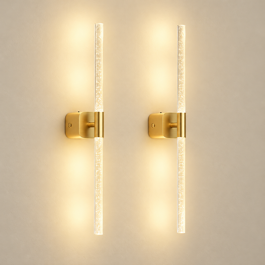Orion brushed-gold rechargeable wall sconces, pair, studio view