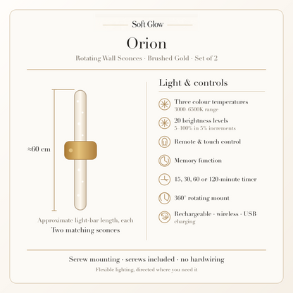 Orion gold wall sconces dimensions, lighting and control specifications