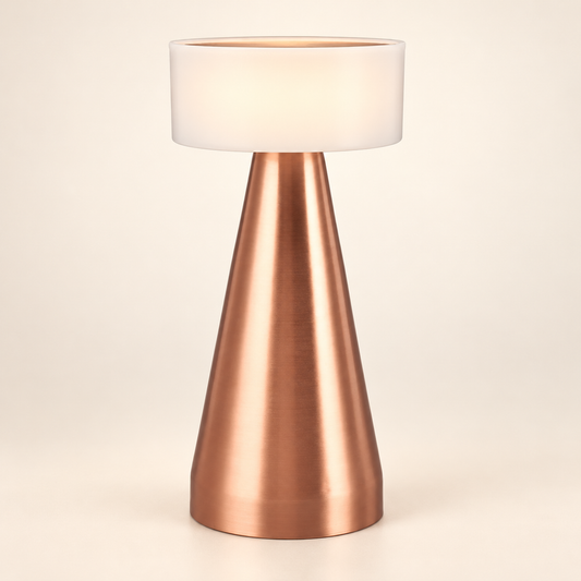 Rosalie Rechargeable Touch Table Lamp – Rose Gold on a warm ivory background
