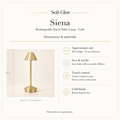 Siena lamp approximate dimensions and materials