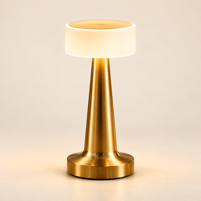 Solène Acrylic Rechargeable Table Lamp – Gold on a warm ivory studio background